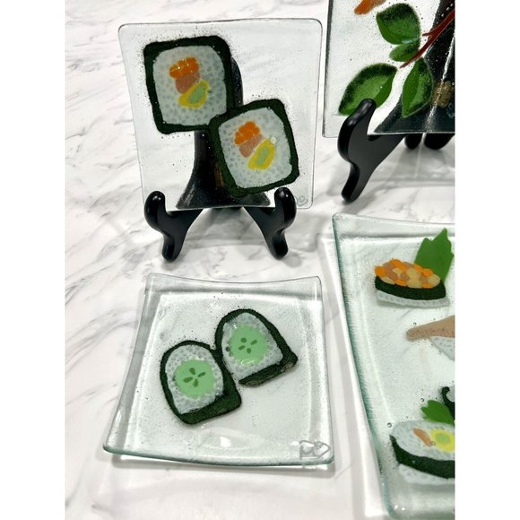 6Pc Duree Designs SUSHI Art Glass Serving Platter Plates Small Appetizer Dishes - Picture 5 of 8